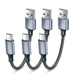 ERYI-Lot De 3 Cable Usb C Court 10Cm, 3A Câble Usb C Charge Rapide Nylon Tressé Cable Usb Type C Chargeur Compatible Avec Samsung Galaxy S22 S21 S20, Pour Huawei P40 P30 P20 (10Cm X 3, Noir) - Neuf