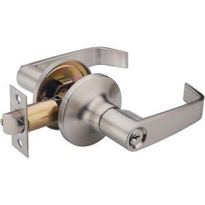 Serrure et bouton de porte d'entrée à clé polyvalents - Réversible, réglable, finition nickel brossé élégante pour la sécurité de la maison - Neuf