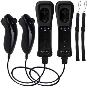 Manette Wii - Compatible Nintendo - 2 Télécommandes - Détecteur De Mouvement - 2 Nunchuck - Noir - Neuf