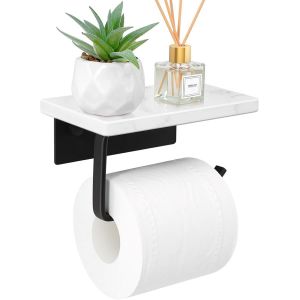 CAUC-Porte Papier Toilette, Support Papier Toilette Mural avec &eacute;tag&egrave;re en marbre Naturel pour Salle de Bain Accessoire, Porte Rouleau Papier Toilette,d&eacute;rouleur Papier Toilette Blanc (Noir Blanc) - Neuf