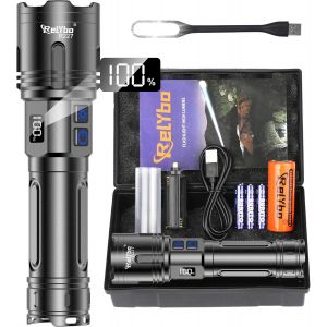 Jexnovashop-Lampe Torche Led Ultra Puissante 500,000 Lumens, Xhm90.2 Lampe De Poche Rechargeable Usb C, Ipx6 Lampe Tactique Torches, 2 Interrupteurs Variation Infinie Flashlight, Pour Camping Et Urge - Neuf