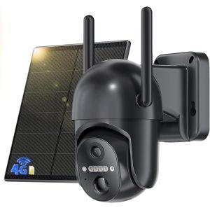4G LTE Wireless Outdoor Surveillance Camera, 2K Solar Camera with SIM Card, 360° PTZ, Night Vision, PIR Motion Detection, Two-Way Audio, Waterproof IP66 - Neuf