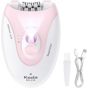 EPKH-Épilateur pour femme avec mini brosse de nettoyage, épilateur facial pour femme avec lumière LED, rasoir électrique pour femme, visage, corps, aisselles, bikini, jambes (rose) - Neuf