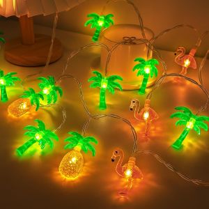 TRAHOO-Guirlande lumineuse d'&eacute;t&eacute; hawa&iuml;enne, 3 m, 20 LED, guirlande lumineuse tropicale, flamant rose, convient pour les f&ecirc;tes hawa&iuml;ennes en int&eacute;rieur et en ext&eacute;rieur, f&ecirc;te d'&eacute;t&eacute;, d&eacute;coration de - Neuf