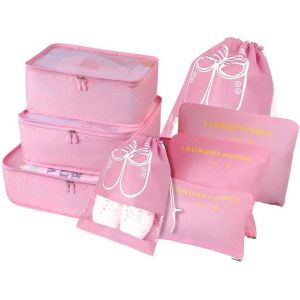Organisateur De Voyage, Lot De 8 Organ Urs De Bagage Pour Voyage,Diff&eacute;rents Tailles Des Cubes &Eacute;tanche Sacs De Voyage Rangement (Rose) - Neuf