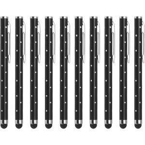10pcs Paillettes Strass Stylet Stylos pour Touche &Eacute;crans Universel M&eacute;tal Capacitif Stylo pour T&eacute;l&eacute;phone Tous Capacitif Tactile &Eacute;cran Appareil, Noir - Neuf