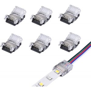 Lot De 6 Connecteurs De Bande Led &Agrave; 5 Broches De 12 Mm - Sans Soudure - Connexion Rapide Sans Faille - Non &Eacute;tanche - Pour Bande Led Smd 5050 Rgb (5p Non &Eacute;tanche) - Neuf