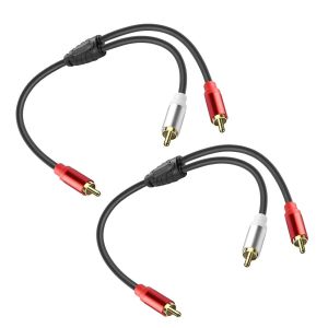 MEVRONISSHOP-C&acirc;ble r&eacute;partiteur RCA en Y vers 2 RCA st&eacute;r&eacute;o audio caisson de basses m&acirc;le vers m&acirc;le C&acirc;ble audio pour amplificateur, haut-parleur, son, TV, c&acirc;ble de raccordement audio 24 K plaqu&eacute; or - Neuf