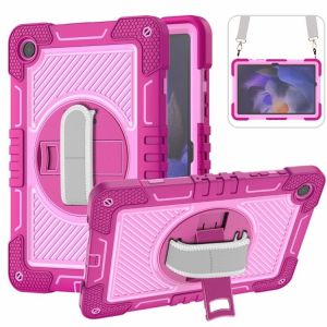 Étui Rotatif 360° En Silicone Pour Samsung Galaxy Tab A9+, Rose Rouge Et Rose - Neuf
