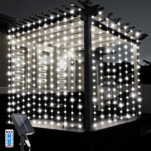 KAL-Solaire Rideau Lumineux, 3Mx3M Étanche Guirlande Lumineuse Rideau, 10 Pcs Rideau Lumineux 8 Modes 300Led String Rideau Avec Télécommande Pour Mariage Noël Partie Décoration De Vacances - Neuf