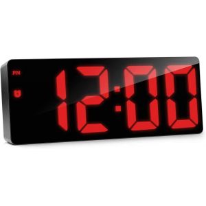 Réveil numérique, horloge numérique avec 3 niveaux de luminosité, réveil électronique alimenté par USB ou 3 piles AAA (NON INCLUSES), réveil avec fonction snooze et contrôle du son et affichage LED - Neuf