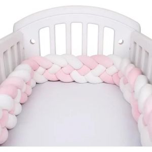 3m Tour De Lit Bébé 4 Brins Coussin Serpent Coussin Tressé Pare-Chocs Velours Protection Bébé Blanc + Blanc + Rosa+ Rosa - Neuf