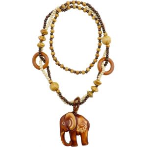 Kal-Collier De Vintage Ethnique Éléphant Pendentif En Bois Perle Long Pull Chaîne Femmes Vintage Collier Bijoux Cadeau Pour Anniversaire Fête Des Mères Saint Valentin - Neuf