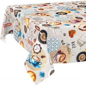 Nappe En Toile Cirée - Lavable, Imperméable, Bord Coupé, Motif « Coffee Time » - 180 X 100 Cm - Neuf