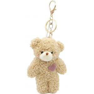 Kal-1 White Bear Plush Keychain Toy For Kids With Pink Heart 13 Cm Stuffed Teddy Plush Backpack Bag Pendant Gift - Neuf