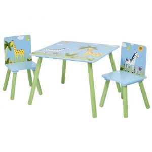 GINGER HOME Table Enfant avec 2 Chaises &iquest; Bois Massif, Animaux Safari, Jeu & Apprentissage &iquest; Design SAVANNA - Neuf