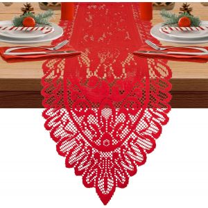 Sjzg-D&eacute;coration No&euml;l - Chemin De Table En Dentelle Pour C&eacute;l&eacute;brations, Nappe Rectangulaire & Drapeau Festif - Neuf