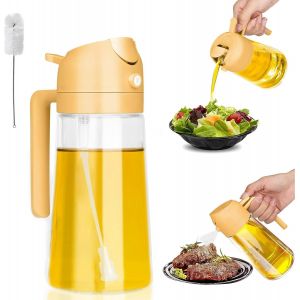 KALANKA-Distributeur d'huile de 470ml, Distributeur Huile d'Olive en Verre 2 en 1, Pulv&eacute;risateur d'huile avec Brosse, Vaporisateur d'huile et de Vinaigre, Bouteille Huile pour Cuisson Salade Pain (Or - Neuf