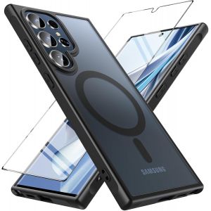 Magn&iquest;&iquest;tique Coque pour Samsung S24 Ultra,Coque S24 Ultra, Antichoc [avec Verre Tremp&iquest;&iquest;],Translucide Mat Protection Housse Etui Case pour Samsung Galaxy S24 Ultra(Noir) - Neuf