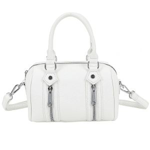 Sac à Main Bowling pour Femme avec Zips Décoratifs et Bandoulière Gallantry Blanc - Neuf