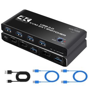 Commutateur Kvm Usb 3.0: 4K@60Hz Kvm Switch Brancher 2 Pc Sur 1 Ecran - 4 Usb Ports Pour Clavier Souris Clé Disque Dur Externe Imprimante Scanner - Neuf
