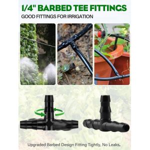 200 raccords cannel&eacute;s universels en T 1/4"" pour irrigation goutte &agrave; goutte, connecteurs cannel&eacute;s 1/4"" pour syst&egrave;me d'arrosage goutte &agrave; goutte avec tube de 4 mm/7 mm - Neuf