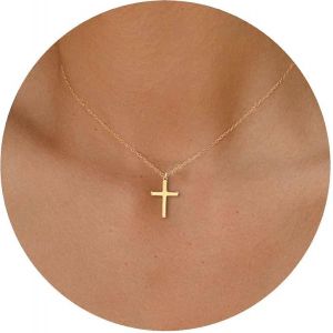Collier Croix Pour Femmes, Collier Chaîne Plaqué Or 14k / Sterling Collier Chaîne D'argent Délicate Layered Croix Pendentif Collier Simple Mignons Pour Femmes Go - Neuf