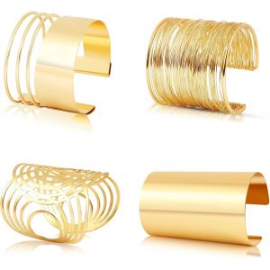 4 Piece Women's Cuff Bracelet Wide Cuff Bracelet Bangle Set Adjustable Alloy Boho Bracelet Gold Coil For Women Jewellery, Gold - Neuf