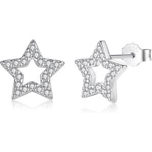 Kal-Boucles D'oreilles Pour Femme En Argent Sterling 925 Avec Zircone Cubique, Boucles D'oreilles En Forme D'étoile Hypoallergéniques En Argent 925, Petites, Cartilage Mignon, Sommeil Plat, - Neuf
