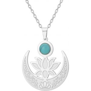 Kal-Collier Pendentif Fleur De Lotus Pour Femmes Pierre De Lune Charme Nouveau D&eacute;part M&eacute;ditation Gu&eacute;rison Bouddha Inspiration Bijoux Yoga Cadeau - Neuf