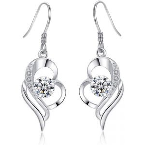 Chenquansarl-Ensemble De Parure Femme En Argent Fin 925 Avec Zircone Cubique, Boucles D'oreilles Collier En Forme De Coeur Hypoallergénique, Mariage Anniversaire La Fête Des Mères Cadeau Pour Femme F - Neuf