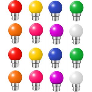 KALSW-Lot De 16 Ampoules Colorées Led Baïonnette B22,G45 2W 200Lm Lampe Décorative Pour Halloween,Noël,Fête,Couleurs Mixtes Rouge/Jaune/Vert/Violet/Rose/Bleu/Orange/Blanc Chaud - Neuf