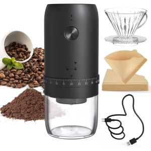 Cmws-Moulin À Café Électrique - Broyeur Conique Rechargeable À Faible Vitesse Et Noyau En Céramique Résistant À La Chaleur - Réglage Externe Du Grain Grossier - Filtre À Café Et 50 Filtres En - Neuf