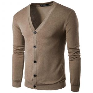 Des Hommes Chunky Knit Cardigan Col Ch&acirc;le Manches Longues Pull Xl Caf&eacute; L&eacute;ger D'hiver Cavalier Regular Fit Col En V - Neuf