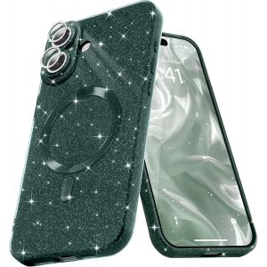 Sjzg-Coque Magn&eacute;tique Pour Iphone 16 Etui &Agrave; Paillettes Brillant Compatible Avec Magsafe Charge Sans Fil Housse De Protection Antichoc Pour Appareil Photo Glitter Silicone Tpu Souple,Vert - Neuf