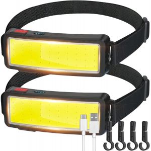 Led Lampe Frontale Torche Usb Rechargeable Cob Projecteur L&eacute;ger Imperm&eacute;able - Entretien Et Construction De Voiture - Lumi&egrave;re De Travail Pour Casque - Cyclisme P&ecirc;che En Plein Air, Paquet De 2 - Neuf