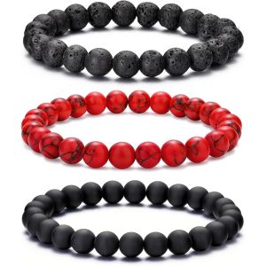Eryi-Bracelet Oeil De Tigre Homme 8mm Bracelet Pierre Naturelle Homme Ensemble De Bracelets Réglables Et Extensibles En Pierre De Lave Pour Hommes Bracelets De Perles Cadeaux Pour Père Petit Ami - Neuf