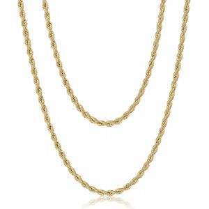 Kal-Torsad&eacute;e Cha&icirc;ne 2/2.5/3/4mm Collier Acier Inoxydable Homme Or/Noir/Argent Maille Corde En Hommes Femmes Bijoux Cha&icirc;ne 45/50/55/60/70cm - Neuf