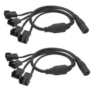 Lot De 2 Adaptateurs D'Alimentation Cc Vers 4 C&acirc;bles D'Alimentation Pour Ventilateur Pc 4 Broches 4 Broches-R&eacute;partiteur Pwm Pour Bo&icirc;tier Atx-C&acirc;ble De Ventilateur 4 Broches-37 Cm - Neuf