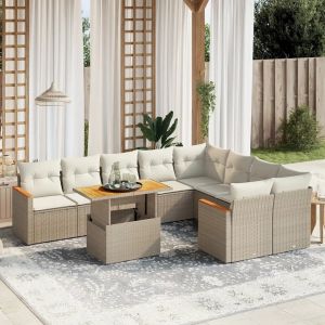 Prolenta Premium - Salon De Jardin Avec Coussins 10 Pcs Beige R&eacute;sine Tress&eacute;e - Neuf