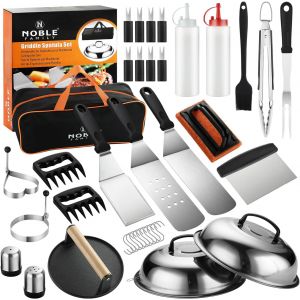 Ulteronixshop-Kit d'accessoires de Barbecue Professionnels de 38 Pi&egrave;ces pour la Cuisine en Plein air, Set de Spatules en Acier Inoxydable avec Pince, Presse &agrave; Hamburger, Sac de Transport, Cadeau No&euml;l - Neuf