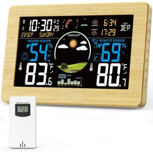 SUBZONAL-Station m&eacute;t&eacute;o sans fil int&eacute;rieure/ext&eacute;rieure avec thermom&egrave;tre et hygrom&egrave;tre, &eacute;cran couleur HD VA 7,5"", pression barom&eacute;trique, pr&eacute;visions 12 h, horloge atomique, passage automatique &agrave; l'heure - Neuf