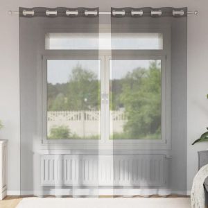 Rideaux En Voile Avec ?Illets 2 Pcs Gris Foncé 140x225 Cm - Neuf