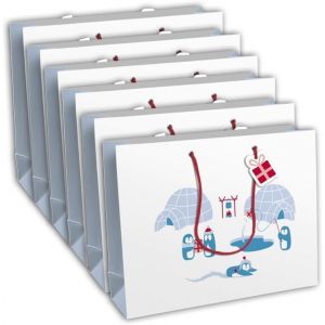 Un Lot De 6 Sacs Cadeaux Noël - Grands Formats 37,3x11,8x27,5cm - Pingouins, Banquise - Qualité Supérieure, Résistant:210g - Idéal Pour : Jeux De Société, Puzzles, Coffrets - Neuf