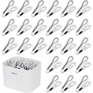 Pinces à Linge Antidérapantes - 36 Pièces Avec Panier, Blanc Cassé, Sans Trace, Durables et Longue Durée de Vie - Pour Corde à Linge ou Étendoir - Neuf