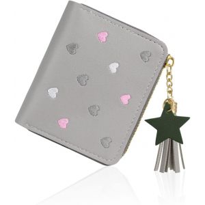 CAUC-Petit portefeuille pour femme en cuir synthétique avec poche zippée pour filles avec étoile, gris, S, minialiste - Neuf