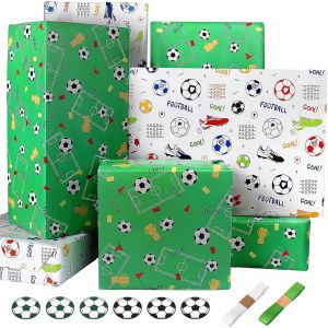 Ershi-Papier Cadeau Football Papier Cadeaux Garçon Fille Homme Papier Cadeau Anniversaire Mélangé Sport Soccer Blanc Vert Papier C[281] - Neuf