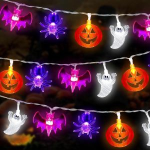 Kal-Halloween Deko Lichter, Halloween Light Garlands, 7.5 M 40 Citrouilles, Chauves-Souris, Fantômes, Araignées¿10 Chacun¿, Halloween String Light Für Weihnachten Halloween Party - Neuf
