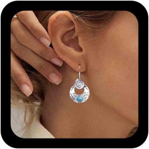 Boucles D'oreilles Vintage Turquoise Cercle Boucles D'oreilles Totem Tribal Boucles D'oreilles Turquoise Boucles D'oreilles Argent Boucle D'oreille Cercle Bijoux Pour Femmes Et Filles - Neuf