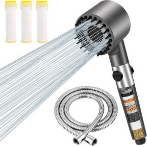 LKJKJ-Pommeau de Douche Haute Pression, Anti Calcaire Pomme de Douche Economie Deau Poire de Douche Filtrant Douchette avec 1.5M Tuyau 3 Types de Jets Filtre Shower Head - Neuf